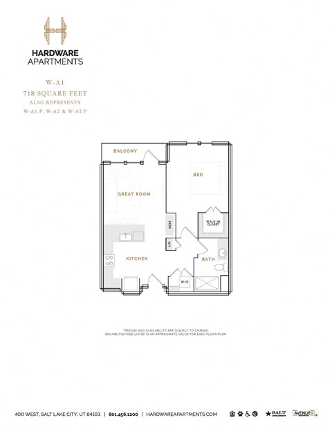 Floor plan for 1 bed, 1 bath, 793 sqft